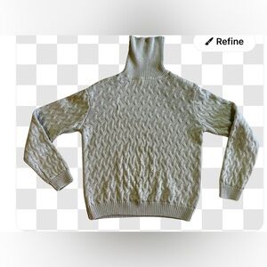 Jeanne Pierre Sweater coat Women Sage Green Cotton Cable Knit Turtleneck size S